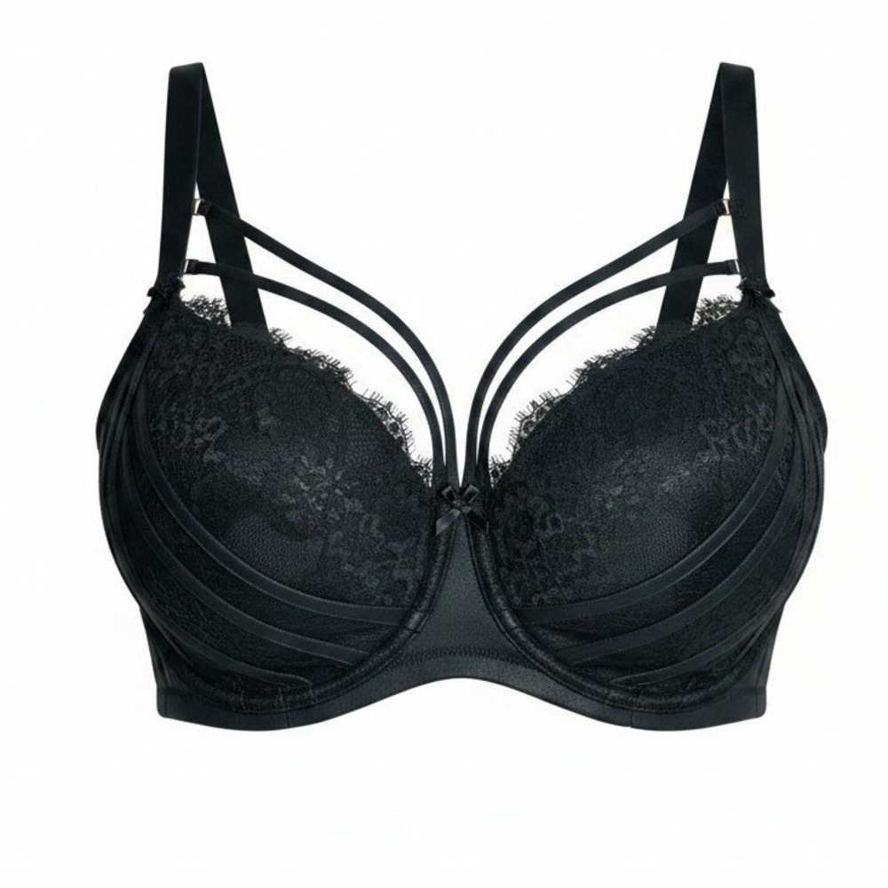 Cacique Black Lace Seriously Sexy Strappy Underwire Bra 46DD